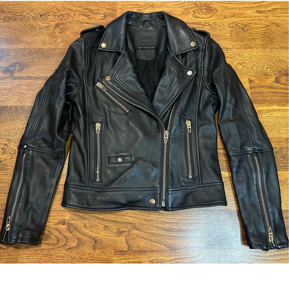 Blank NYC Classic Leather Moto Jacket Women's XS Black Gold Hardware Streetwear